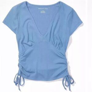 American Eagle Cinch Tee Top Womens Blue Y2K Retro Boho